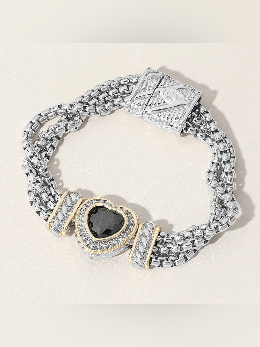 14K Gold Plated CZ Stone Paved Heart Pointed Magnetic Bracelet